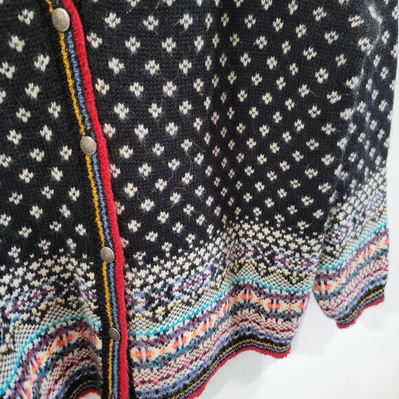 Vintage Womens Cardigan Size Medium Wool Angora Birdseye Nordic Fair Isle - Picture 3 of 7